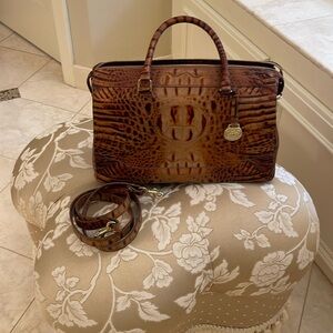 Brahmin croc embossed leather satchel .